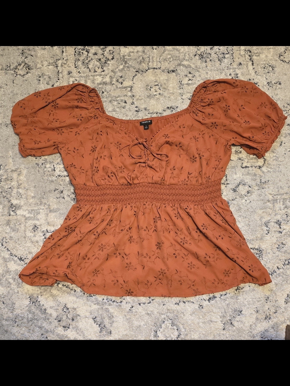 Torrid Rust Orange Embroidered Tie-Front Blouse